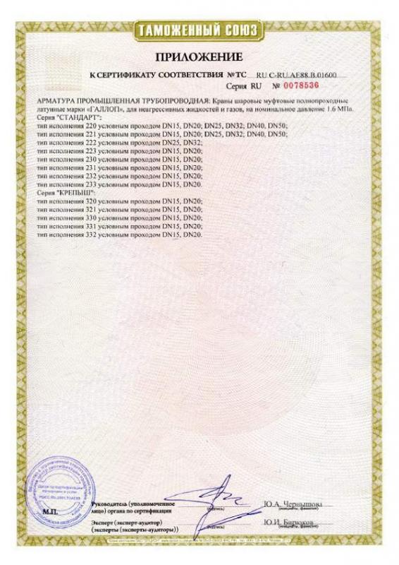 Сертификат 2 - краны Галлоп