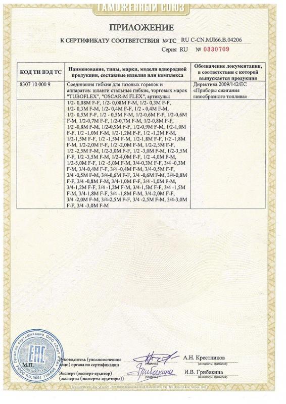 Сертификат 2 - подводка сильфон