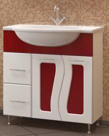 Тумба "МДВ Уют 76-4" 2 двери 2 ящика (Signo 76) венге-красная, стекло красное