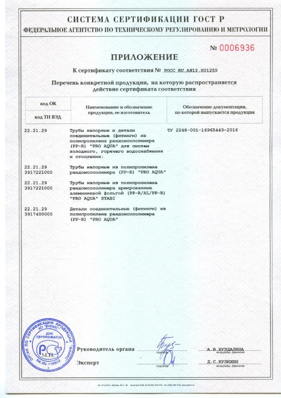 Сертификат - Проаква - приложение