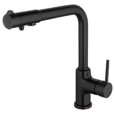 ЛЮКС 4390-10 G (Л) Смеситель ЧЕРНЫЙ для кухни бок.излив (однор.) - фото 1