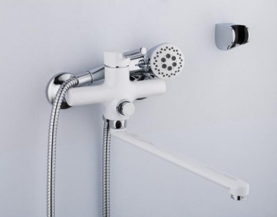 2244-8 F(L) Смеситель д/ванны Ф35 L-нос(переключ.в корпусе) Белый/хром FRAP (10)